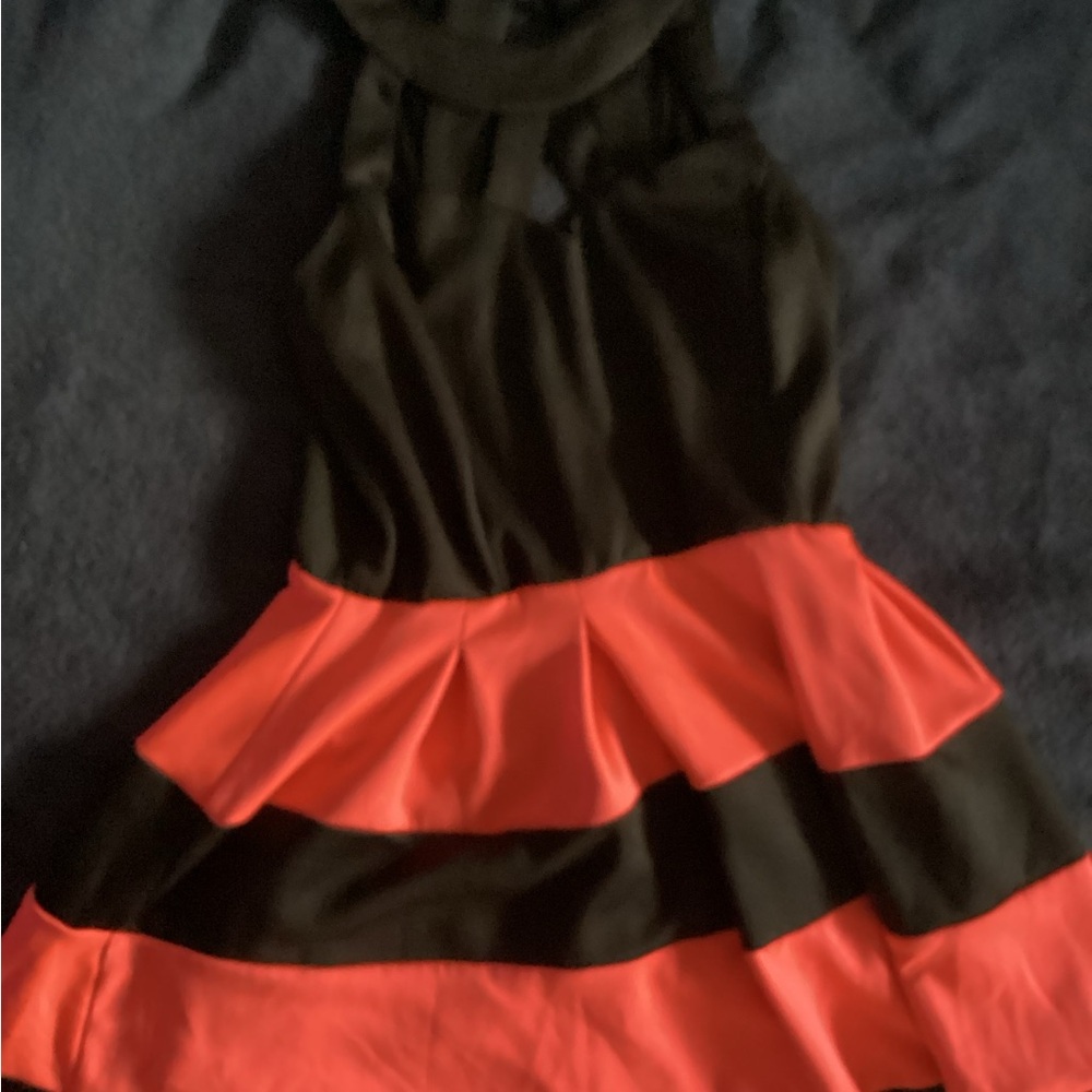 Crystal Doll Black and Coral Midi Dress